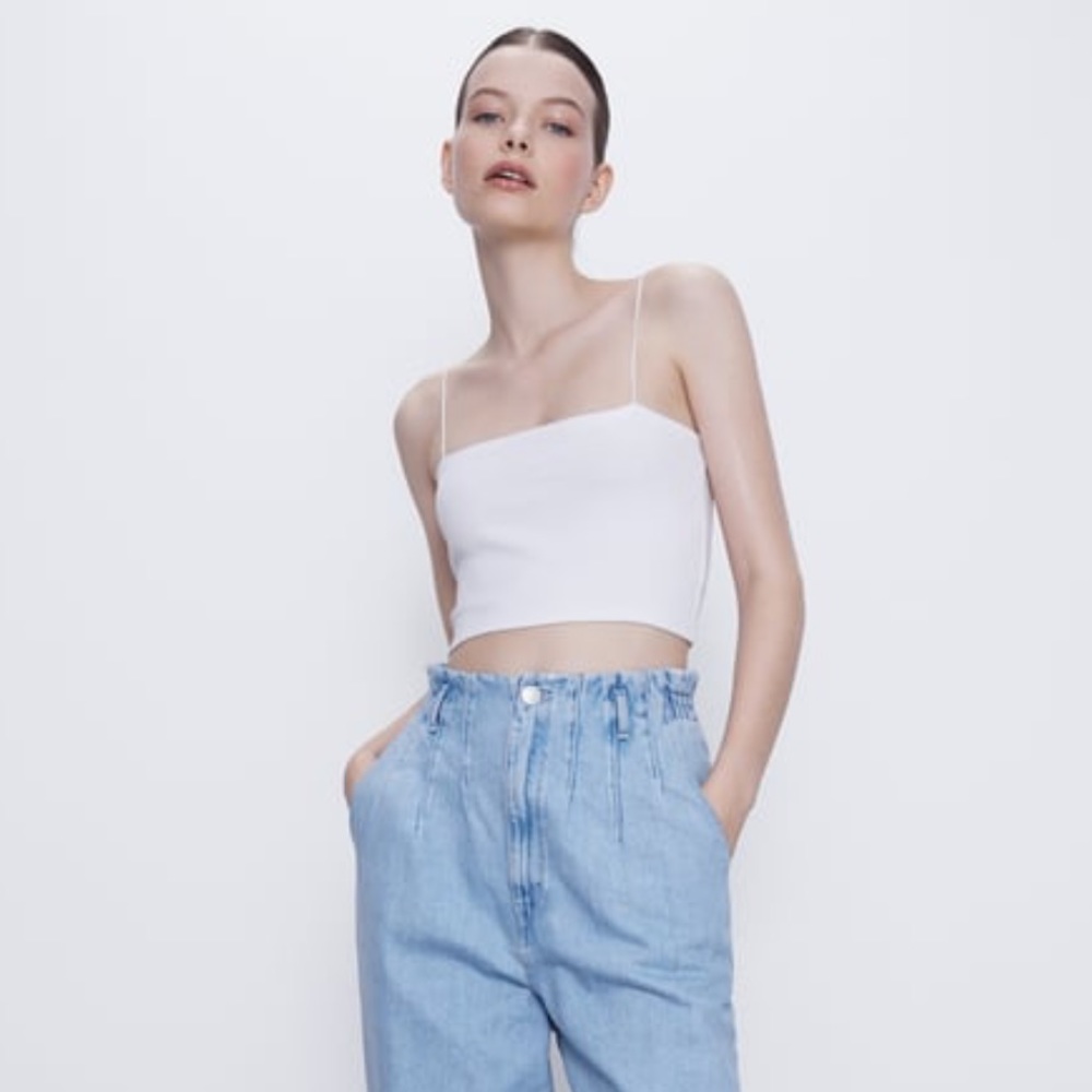 NWT ZARA WHITE CROPPED TANK TOP